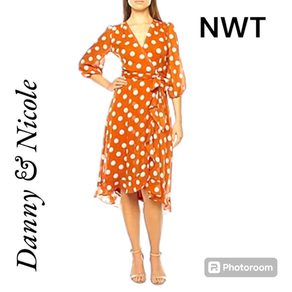 NWT Danny and Nicole Orange White Polka Dot Fit and Flare Pin Up Dress Size 10 - Picture 1 of 10